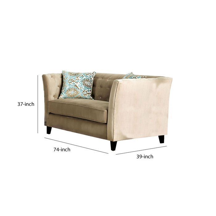 Transitional Style Chenille Fabric Upholstered Tufted Loveseat, Beige