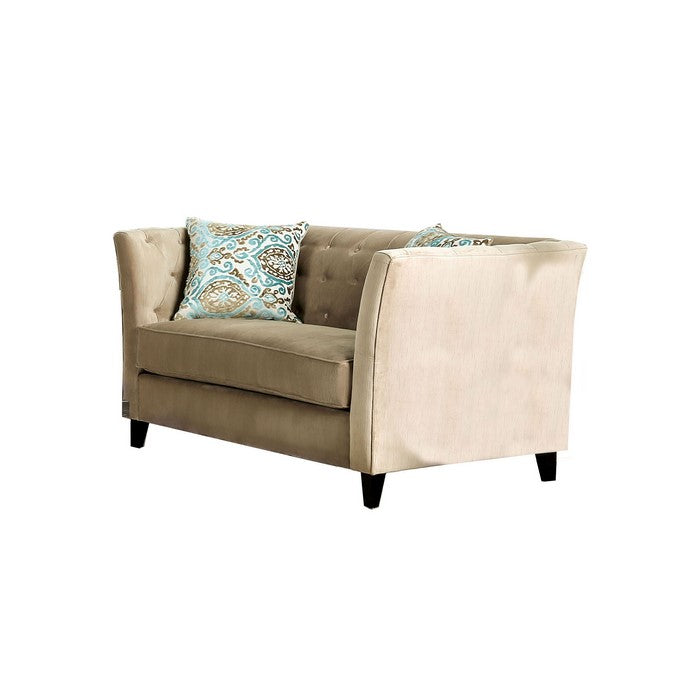 Transitional Style Chenille Fabric Upholstered Tufted Loveseat, Beige