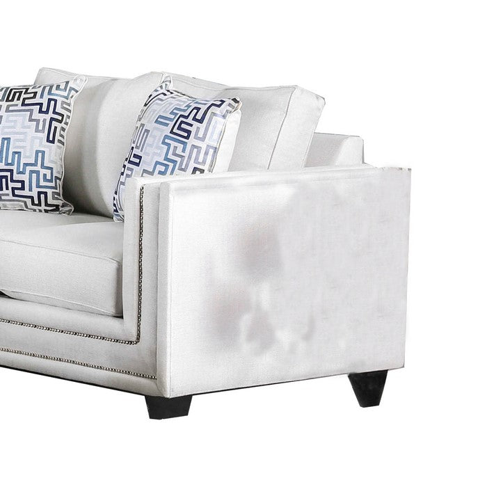 Chenille Fabric Upholstered Loveseat with Nail head Trim, White