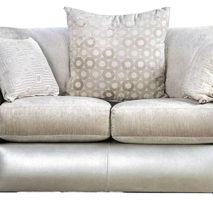 Fabric and Faux Leather Upholstered Loveseat with Nail head Trim,Silver