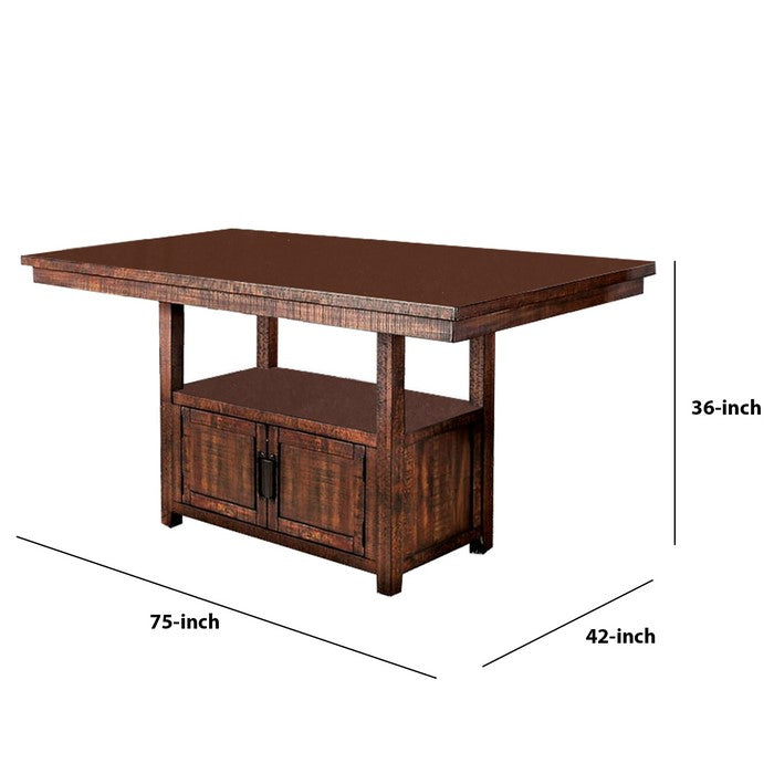 Wooden Counter Height Dining Table with Double Door Cabinet, Brown
