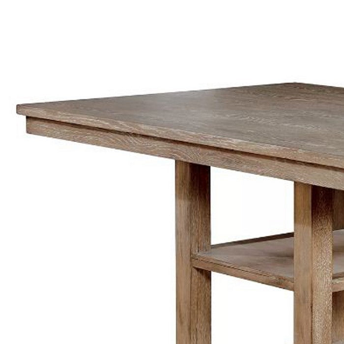 Wooden Counter Height Dining Table with Two Shelves, Brown