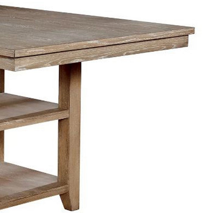 Wooden Counter Height Dining Table with Two Shelves, Brown
