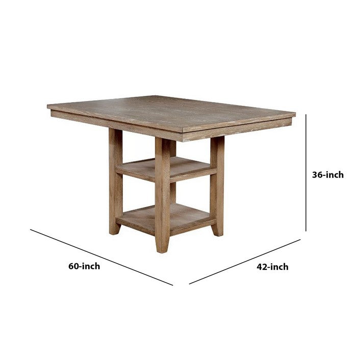 Wooden Counter Height Dining Table with Two Shelves, Brown