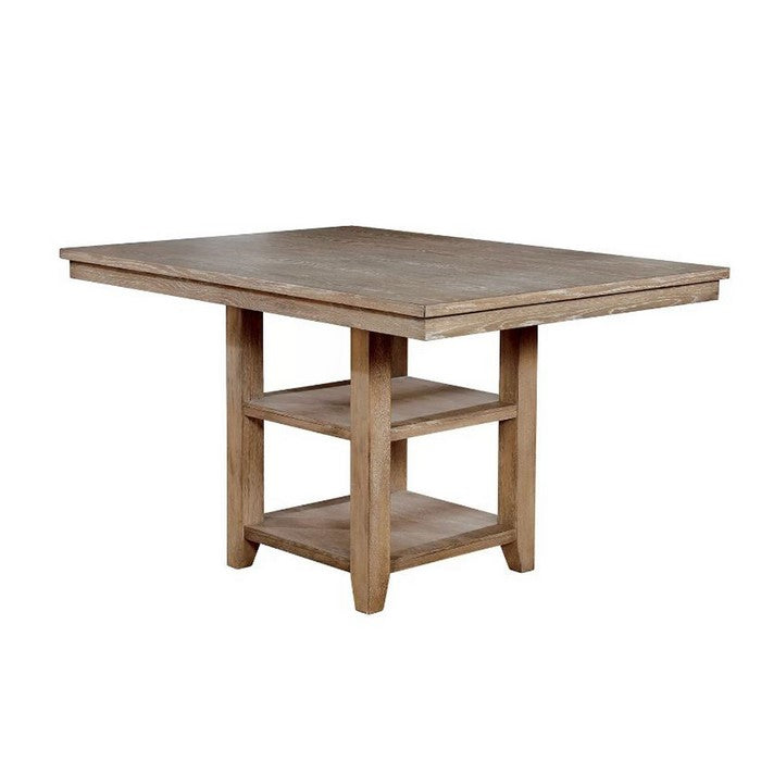 Wooden Counter Height Dining Table with Two Shelves, Brown