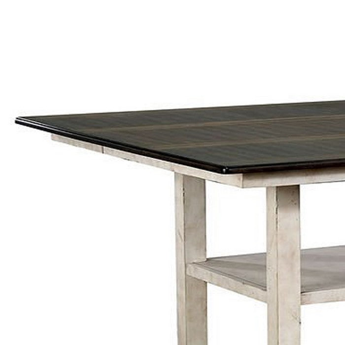 Wooden Counter Height Dining Table with Two Shelves, White and Black