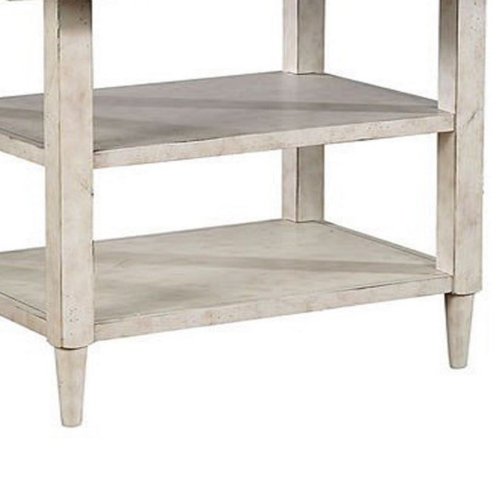 Wooden Counter Height Dining Table with Two Shelves, White and Black