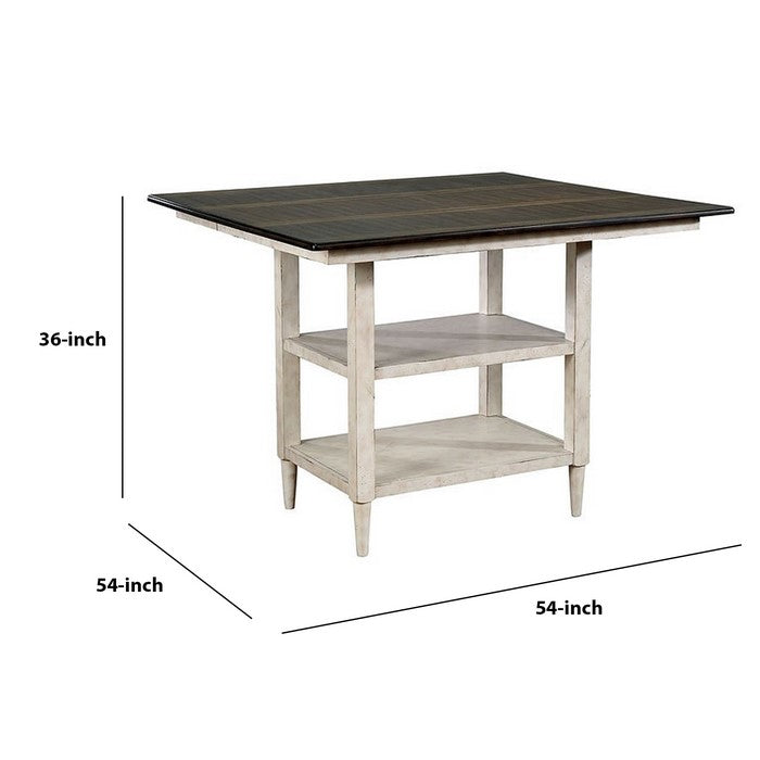 Wooden Counter Height Dining Table with Two Shelves, White and Black