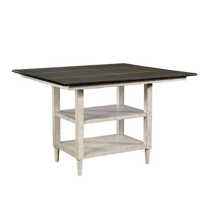 Wooden Counter Height Dining Table with Two Shelves, White and Black
