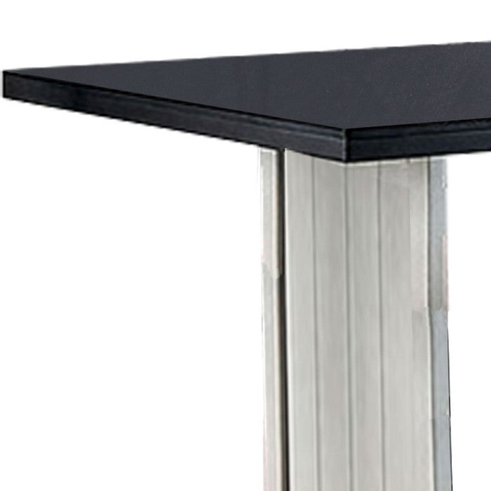 Wooden Counter Height Table with Plank Design, White and Black