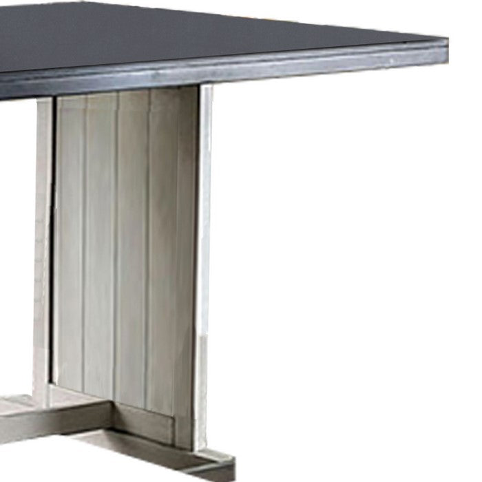 Wooden Counter Height Table with Plank Design, White and Black