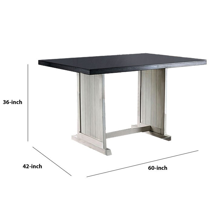 Wooden Counter Height Table with Plank Design, White and Black