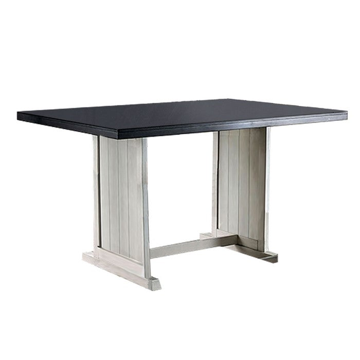 Wooden Counter Height Table with Plank Design, White and Black