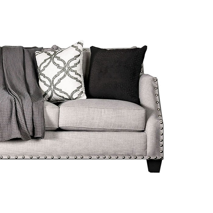 Fabric Upholstered Wooden Sofa with Nailhead Trim, Beige