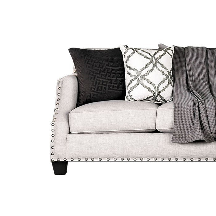 Fabric Upholstered Wooden Sofa with Nailhead Trim, Beige