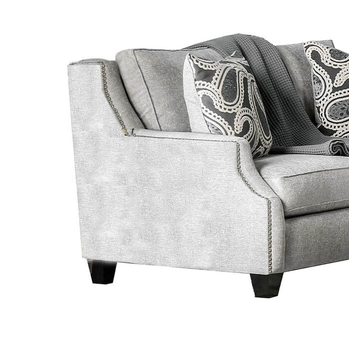 Fabric Upholstered Wooden Loveseat with Sloped Armrest, Gray
