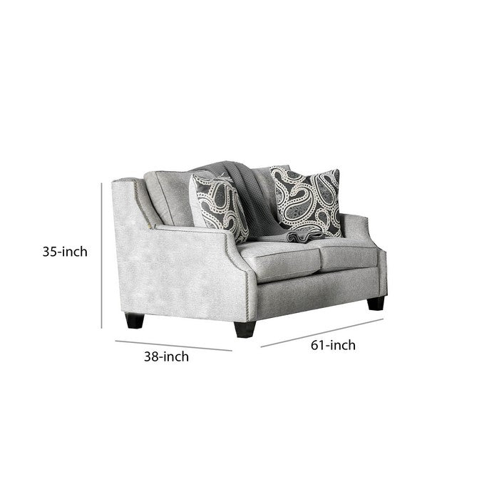Fabric Upholstered Wooden Loveseat with Sloped Armrest, Gray