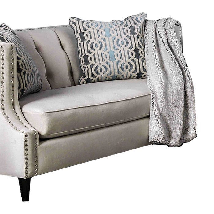 Fabric Upholstered Tufted Wooden Loveseat with High Track Arms, Gray