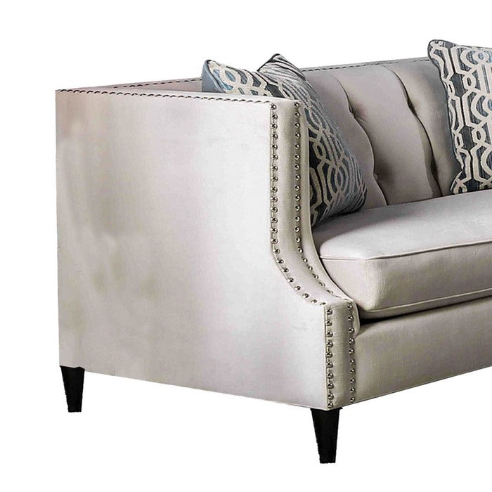 Fabric Upholstered Tufted Wooden Loveseat with High Track Arms, Gray