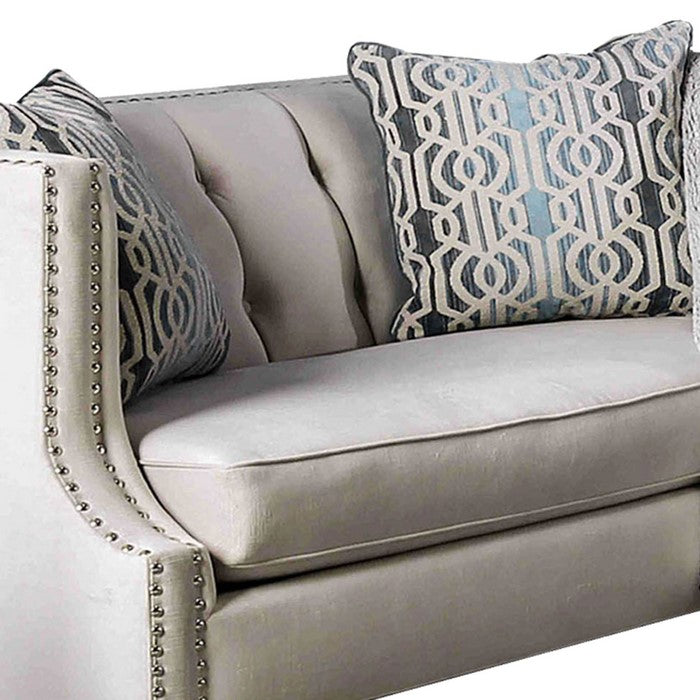 Fabric Upholstered Tufted Wooden Loveseat with High Track Arms, Gray
