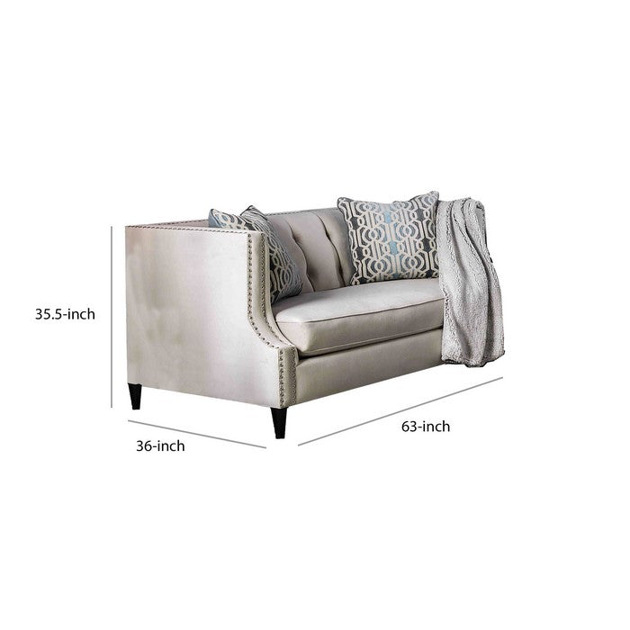 Fabric Upholstered Tufted Wooden Loveseat with High Track Arms, Gray