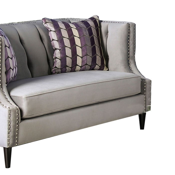 Tufted Wooden Loveseat with High Track Arms and Fabric Upholstery,Gray