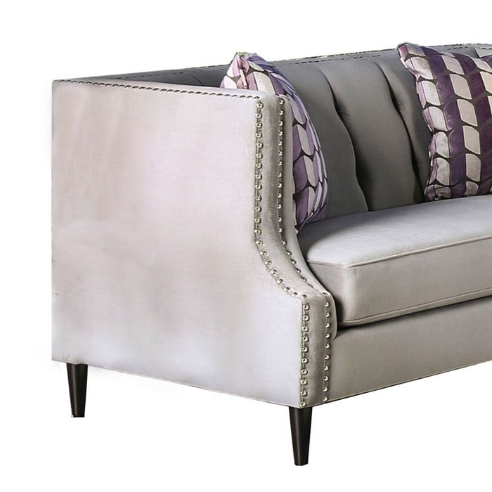 Tufted Wooden Loveseat with High Track Arms and Fabric Upholstery,Gray