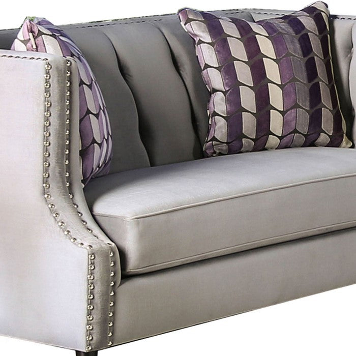 Tufted Wooden Loveseat with High Track Arms and Fabric Upholstery,Gray