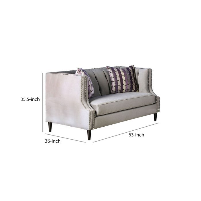 Tufted Wooden Loveseat with High Track Arms and Fabric Upholstery,Gray