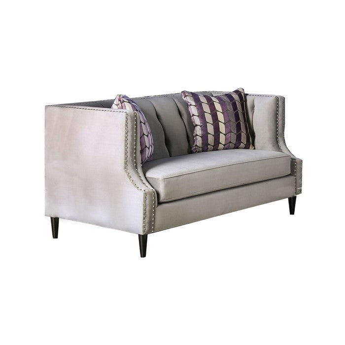 Tufted Wooden Loveseat with High Track Arms and Fabric Upholstery,Gray