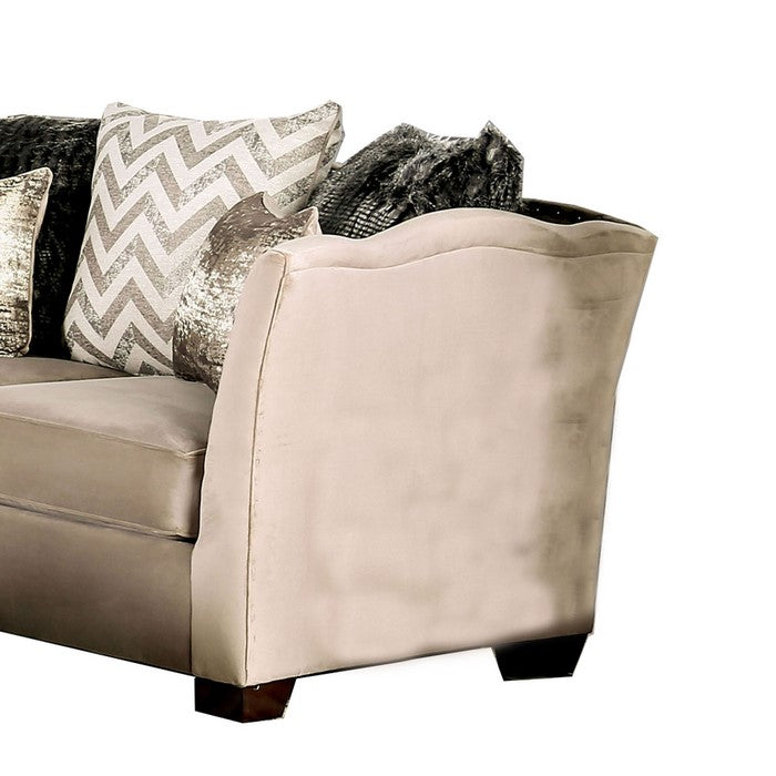 Fabric Upholstered Wooden Loveseat with Flared Arms, Beige