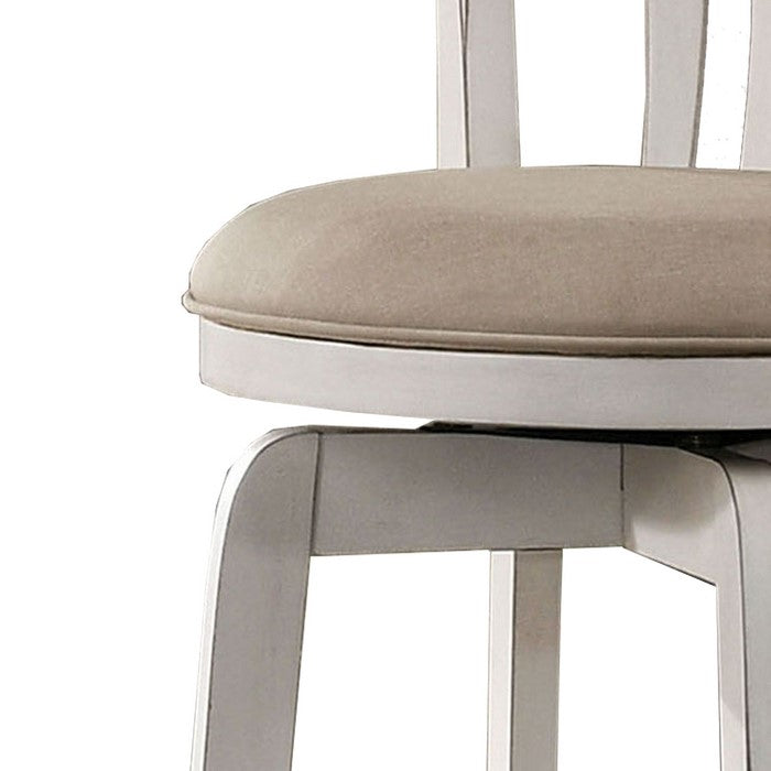 Wood and Fabric Bar Height Stool with Swivel Mechanism, Small, White