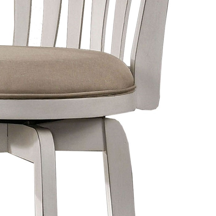 Wood and Fabric Bar Height Stool with Swivel Mechanism, Small, White
