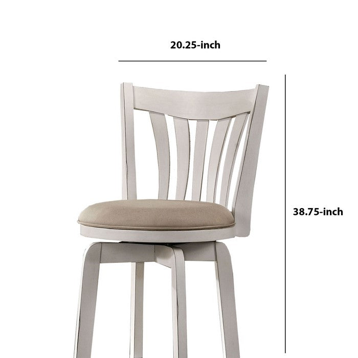 Wood and Fabric Bar Height Stool with Swivel Mechanism, Small, White