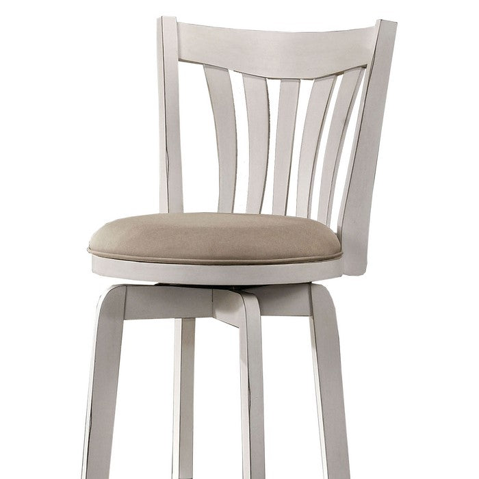 Wood and Fabric Bar Height Stool with Swivel Mechanism, Small, White