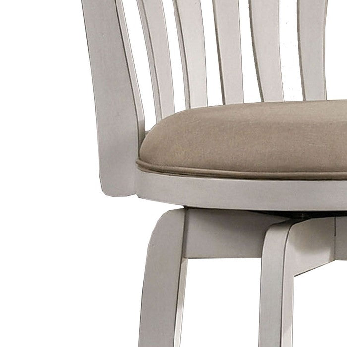 Wood and Fabric Bar Height Stool with Swivel Mechanism,Large, White