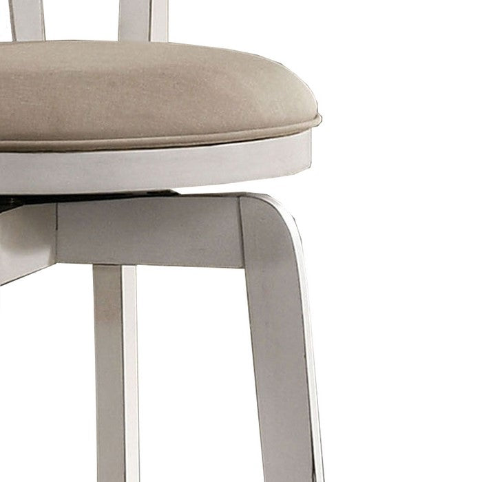 Wood and Fabric Bar Height Stool with Swivel Mechanism,Large, White