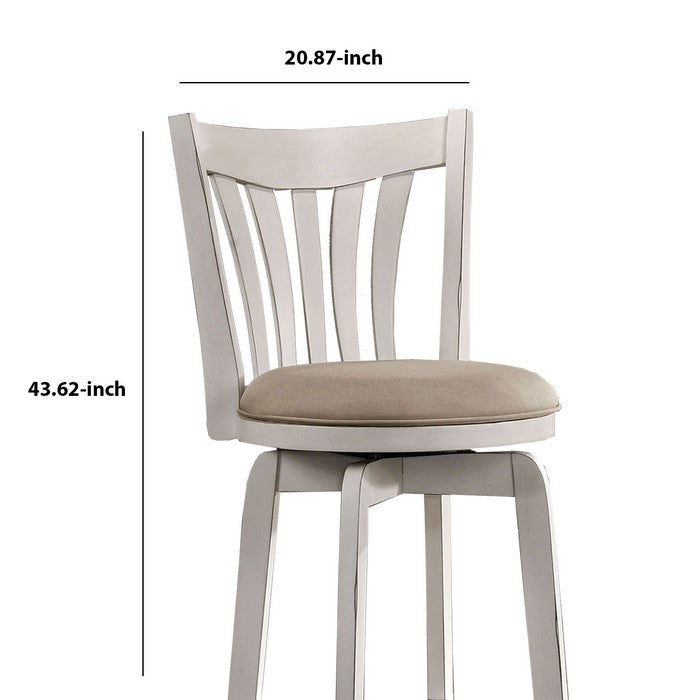 Wood and Fabric Bar Height Stool with Swivel Mechanism,Large, White