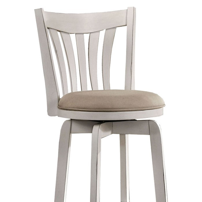 Wood and Fabric Bar Height Stool with Swivel Mechanism,Large, White