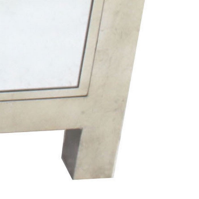 Wooden Cabinet with Mirror Accented Top with Four Drawers, Silver