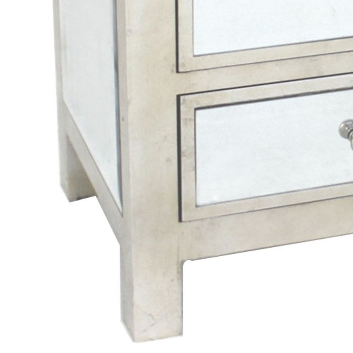 Contemporary Style Wooden End Table with Three Drawers, Silver