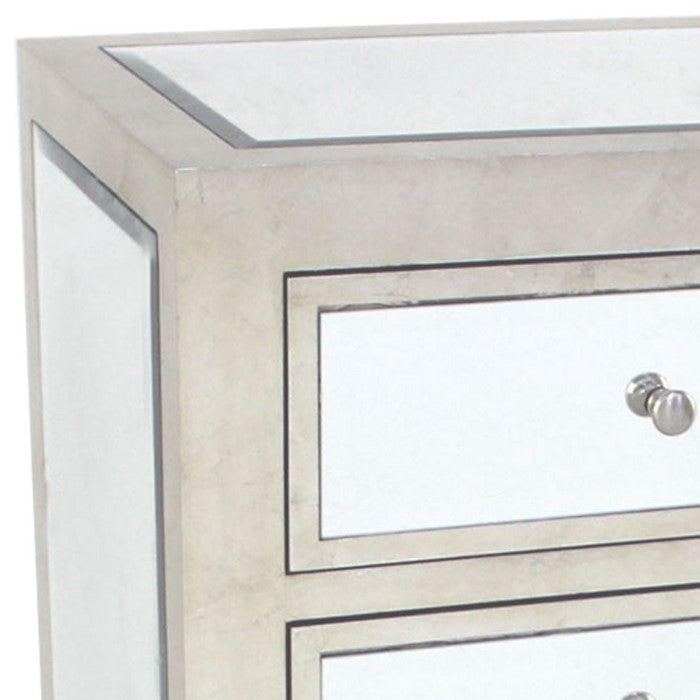 Contemporary Style Wooden End Table with Three Drawers, Silver