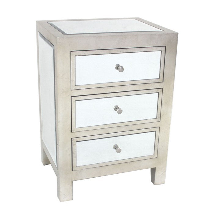 Contemporary Style Wooden End Table with Three Drawers, Silver