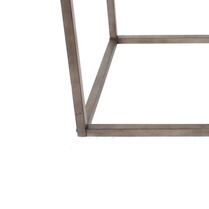 Rustic Style Wooden Accent Table with Raised Edged Top, Gray