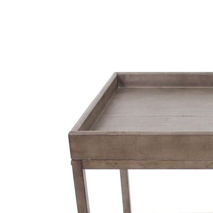 Rustic Style Wooden Accent Table with Raised Edged Top, Gray