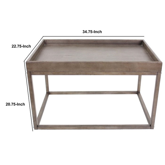 Rustic Style Wooden Accent Table with Raised Edged Top, Gray
