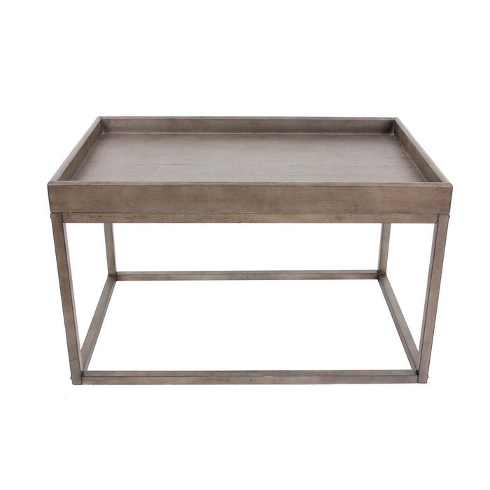 Rustic Style Wooden Accent Table with Raised Edged Top, Gray