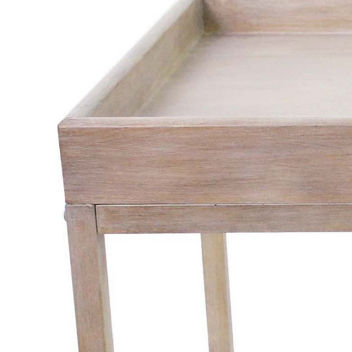 Wooden Accent Table with Raised Edged Top and Open Base, Brown