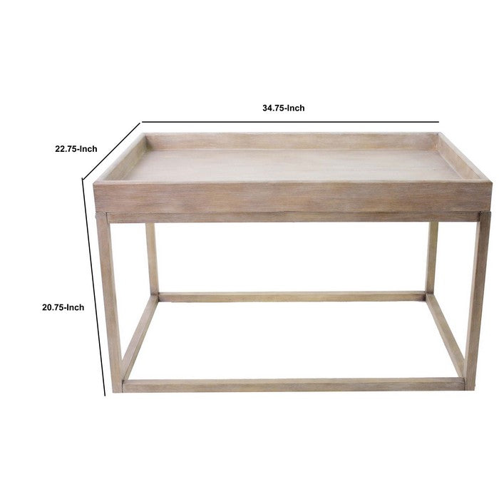 Wooden Accent Table with Raised Edged Top and Open Base, Brown