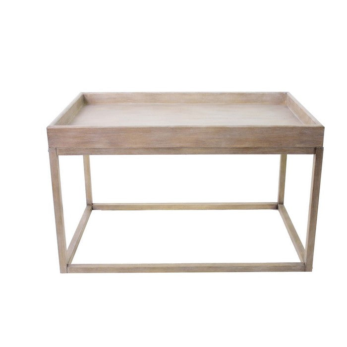 Wooden Accent Table with Raised Edged Top and Open Base, Brown